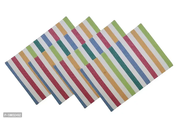 Oasis Home Collection Cotton Fused Mat -Multi Color Stripe - 4 Pcs Pack-thumb2