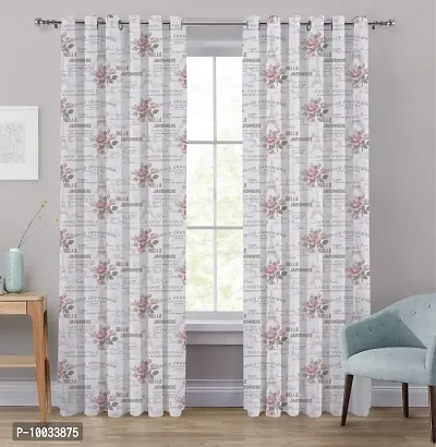 Oasis Home Collection Cotton Printed Eyelet Door Curtain with Tie Back (7 ft, White and Rose), Grommets