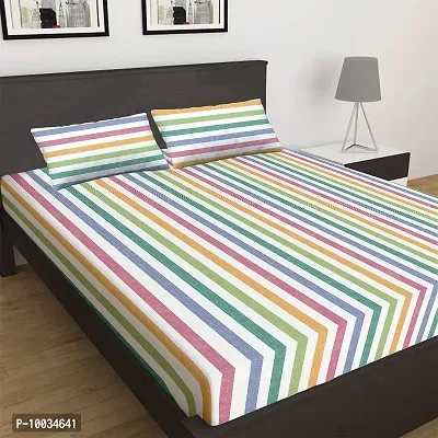 Oasis Home Collection Cotton Supersoft Yarn Dyed Striped Bed Sheet with Pillow Cover -Multi Color