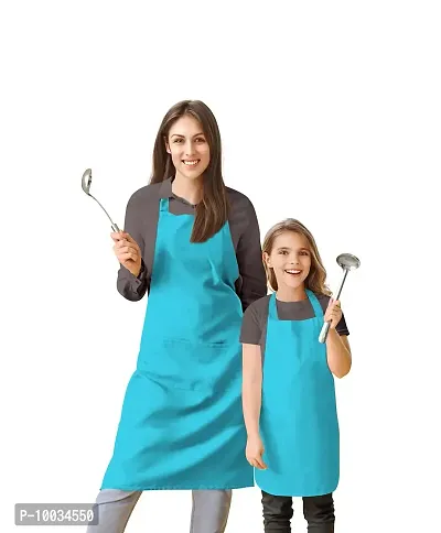 Oasis Home Collection Cotton Parent and Kids Apron Combo set (1- Apron for parent, 1 for Kid ) - Pack of 2 (Light Blue)-thumb0
