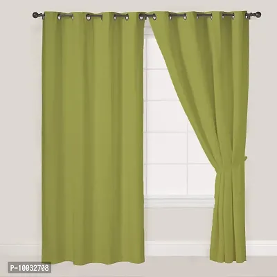 Oasis Home Cotton Solid 7 Ft Eyelet Door Curtain with Tie Back - Green