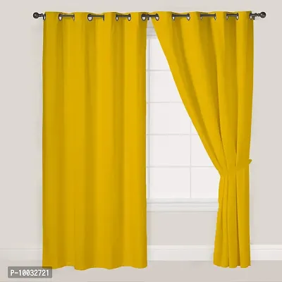 Oasis Home Cotton Solid 7 Ft Eyelet Door Curtain with Tie Back - Yellow