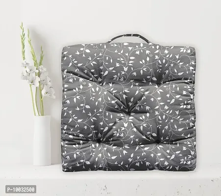 Oasis Home Collection Cotton Shell with Cotton Filled Printed Chair Cushion (Grey Leaf , 40 X 40 cm)