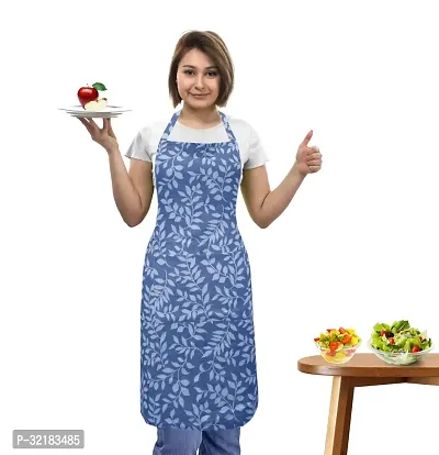 Oasis Home Collection Cotton Jacquard Free Size Apron with Big Center Pocket - Blue Big Leaf (Pack of 1) Size 65 x 80 cm-thumb0