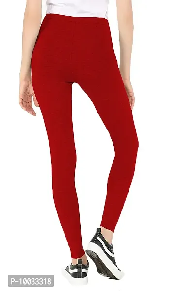 Oasis Home Collection Ultra Soft Stretchable Solid Color Cotton Ankle Fit Leggings Red,Pink-thumb2