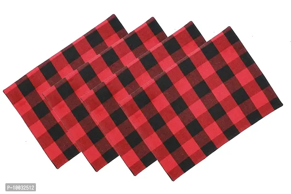 Oasis Home Collection Cotton Fused Mat - Red Check - 4 Pcs Pack