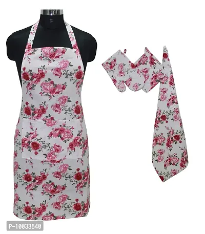 Oasis Home Collection Cotton Printed Apron, Glove, Pot Holder & Kitche Towel Set - T Rose (Pack of 4)