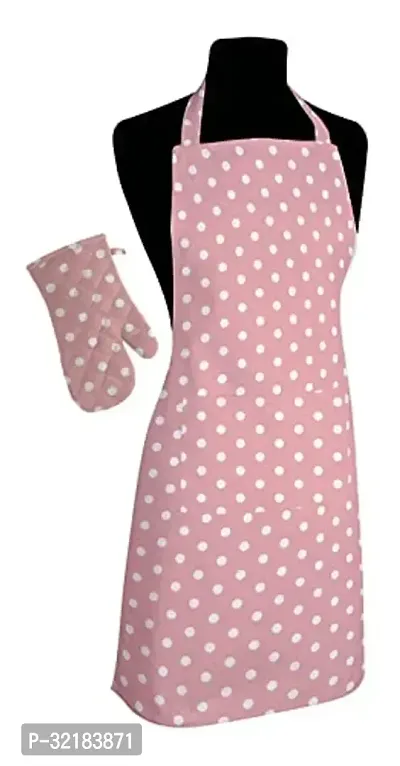 Cotton Kitchen Linen Set ( Apron, Glove ) - Pink Dot Size apron - 65x80 cm ,glove 18x28 cm