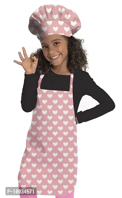 Oasis Home Collection Cotton Heart Printed Unisex Kids Apron & Chef Cap - Pack of 1-thumb0