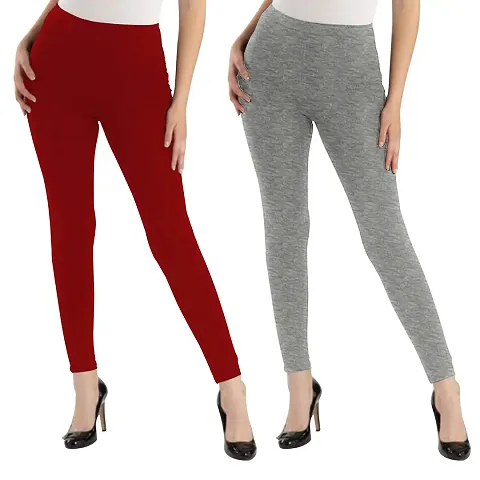 Oasis Home Collection Ultra Soft Stretchable Solid Color Ankle Fit Leggings Red,Grey