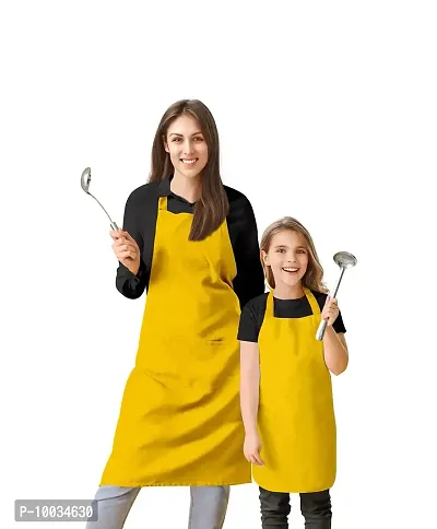 Oasis Home Collection Cotton Parent and Kids Apron Combo set (1- Apron for parent, 1 for Kid ) - Pack of 2 (Yellow)-thumb0