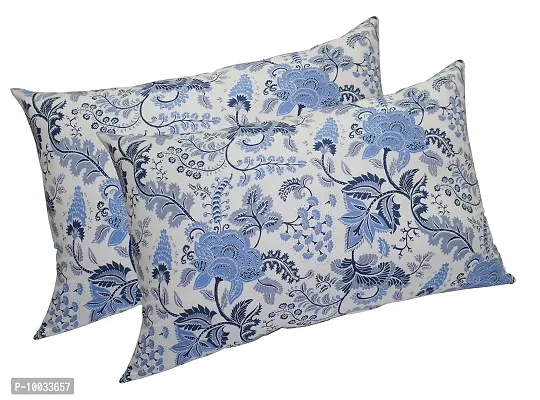 Oasis Home Collection 100 % Cotton Elegant Printed Bed Pillows Filled Polyester- Blue Print Flower - Pack of 2-thumb0