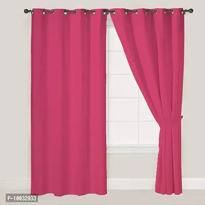 Oasis Home Cotton Solid 7 Ft Eyelet Door Curtain with Tie Back - Pink-thumb0