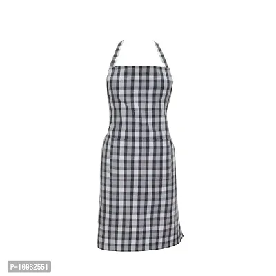 Oasis Home Collection Cotton YD Checkered Free Size Apron with Big Center Pocket - Grey-thumb3