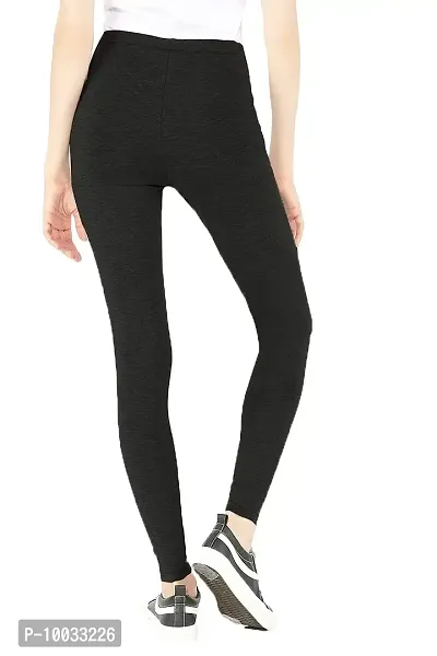 Oasis Home Collection Ultra Soft Stretchable Solid Color Cotton Ankle Fit Leggings (S, Black)-thumb2