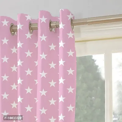 Oasis Home Collection Cotton Printed 7 Ft Eyelet Door Curtain with Tie Back - Small Pink Star (Pack of 1), Grommets-thumb3