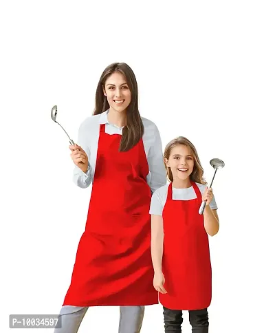 Oasis Home Collection Cotton Parent and Kids Apron Combo set (1- Apron for parent, 1 for Kid ) - Pack of 2 (Red)-thumb0
