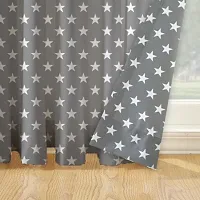 Oasis Home Collection Cotton Small Star Printed Eyelet Door Curtain with Tie Back (7 ft, Grey)-thumb2