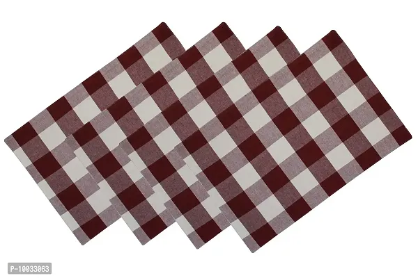 Oasis Home Collection Cotton Fused Mat -Maroon Check - 4 Pcs Pack