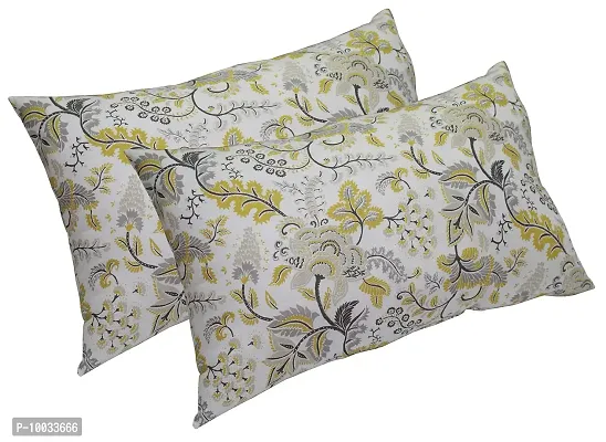 Oasis Home Collection 100 % Cotton Elegant Printed Bed Pillows Filled Polyester- Yellow Print Flower - Pack of 2-thumb0