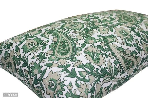 Oasis Home Collection 100 % Cotton Elegant Printed Bed Pillows Filled Polyester- Green Print Paisley - Pack of 2-thumb2