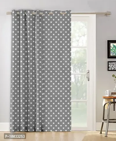 Oasis Home Collection Cotton Small Star Printed Eyelet Door Curtain with Tie Back (7 ft, Grey)