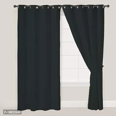 Oasis Home Cotton Solid 7 Ft Eyelet Door Curtain with Tie Back - Black