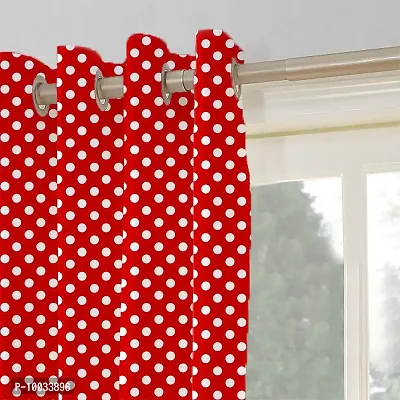 Oasis Home Collection 100% Cotton Printed Window 5 Feet Eyelet Curtain - Red Polka (Pack of 1)-thumb3