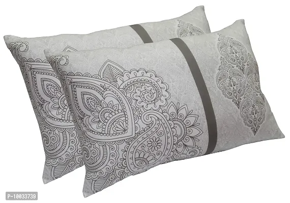 Oasis Home Collection 100 % Cotton Elegant Printed Bed Pillows Filled Polyester- Grey Royal Print - Pack of 2-thumb0