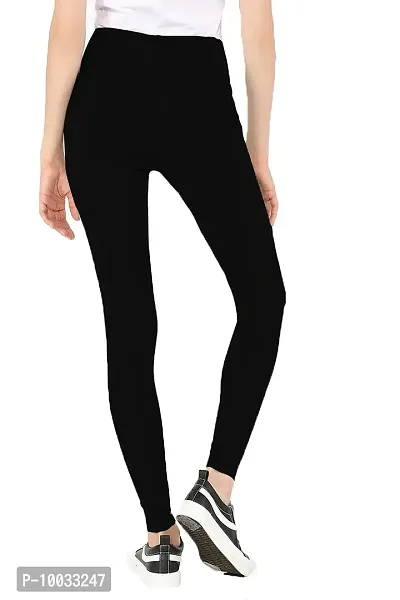 Oasis Home Collection Ultra Soft Stretchable Solid Color Cotton Ankle Fit Leggings Black-thumb2