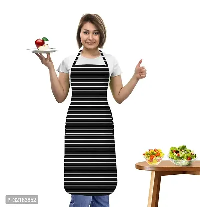 Trendy Cotton Printed Free Size Apron with Big Center Pocket - Black Stripe Size 65 x 80 cm