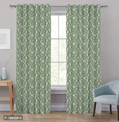 Oasis Home Cotton Printed 7 Ft Eyelet Door Curtain - SN Green Leaf-thumb0