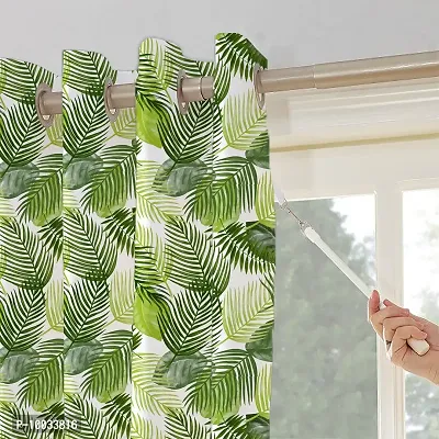 Oasis Home Collection Cotton Printed 7 Ft Eyelet Door Curtain - K Green Leaf, Grommets-thumb2