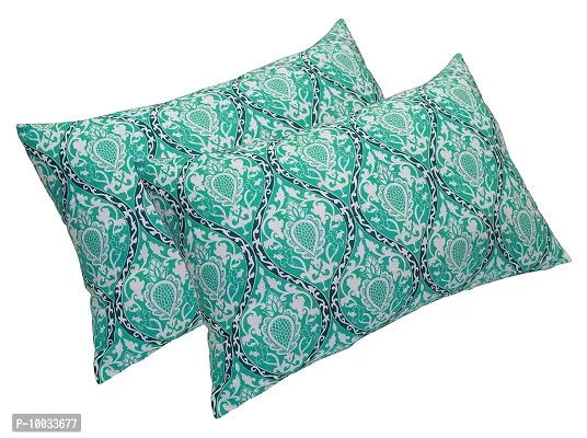 Oasis Home Collection 100 % Cotton Elegant Printed Bed Pillows Filled Polyester- Green Print Abstract - Pack of 2