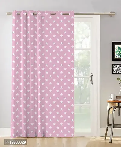 Oasis Home Collection Cotton Printed 7 Ft Eyelet Door Curtain with Tie Back - Small Pink Star (Pack of 1), Grommets