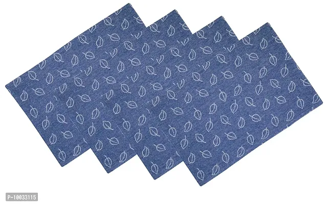 Oasis Home Collection Cotton Fused Mat - Blue Jacquard - 4 Pcs Pack-thumb0