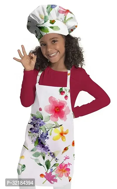 Stylish Cotton Printed Unisex Kids Apron with Chef Cap Size 45x50 Cm , Cap - 21x25 Cm