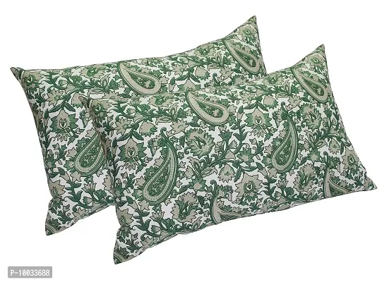 Oasis Home Collection 100 % Cotton Elegant Printed Bed Pillows Filled Polyester- Green Print Paisley - Pack of 2