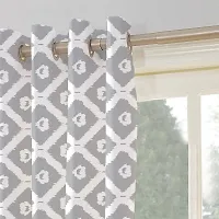 Oasis Home Collection Cotton Printed Window Eyelet Curtain (Grey Ikat, 5 Feet)-thumb2