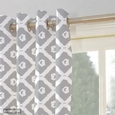 Oasis Home Collection Cotton Printed Window Eyelet Curtain (Grey Ikat, 5 Feet)-thumb3