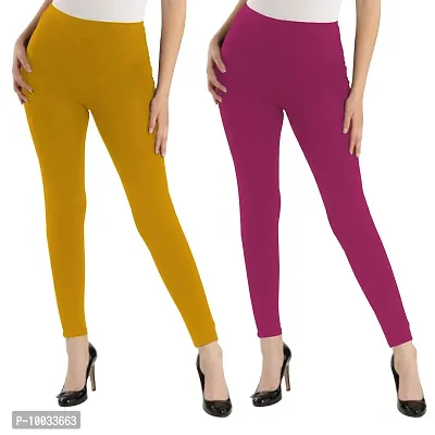 Oasis Home Collection Ultra Soft Stretchable Solid Color Cotton Ankle Fit Leggings Yellow,Pink