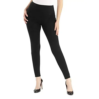 Oasis Home Collection Ultra Soft Stretchable Solid Color Cotton Ankle Fit Leggings (S, Black)