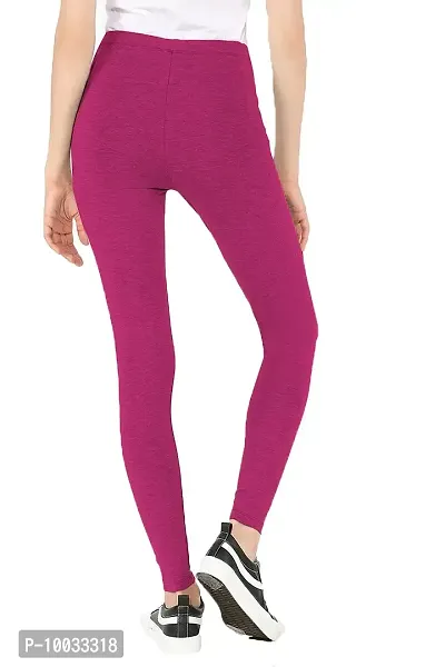 Oasis Home Collection Ultra Soft Stretchable Solid Color Cotton Ankle Fit Leggings Red,Pink-thumb3