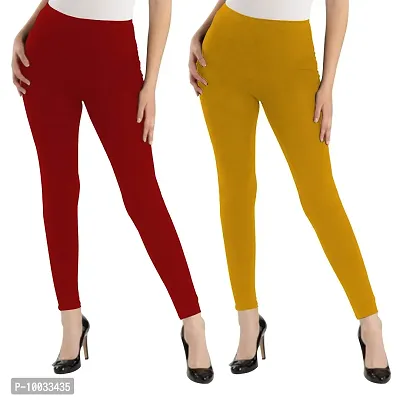 Oasis Home Collection Ultra Soft Stretchable Solid Color Cotton Ankle Fit Leggings Red,Yellow