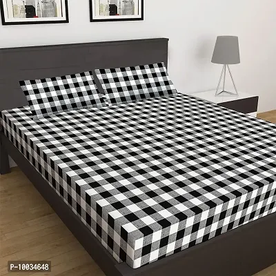 Oasis Home Collection Cotton Super Soft Yarn Dyed Checkered Bed Sheet with Pillow Cover - Black