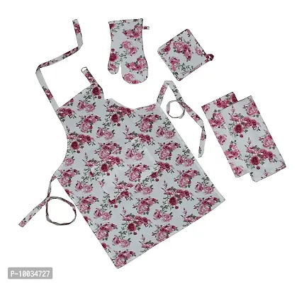 Oasis Home Collection kitchen Linen Set (Apron, Glove, Pot Holder and Towels) - T Rose - Pack of 5