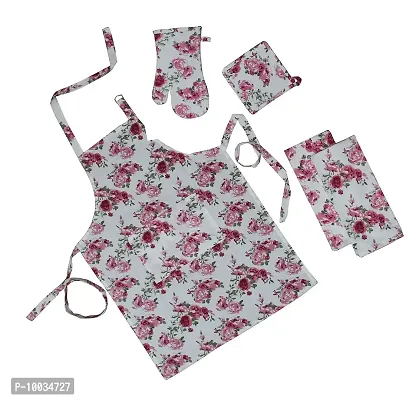 Oasis Home Collection kitchen Linen Set (Apron, Glove, Pot Holder and Towels) - T Rose - Pack of 5-thumb0