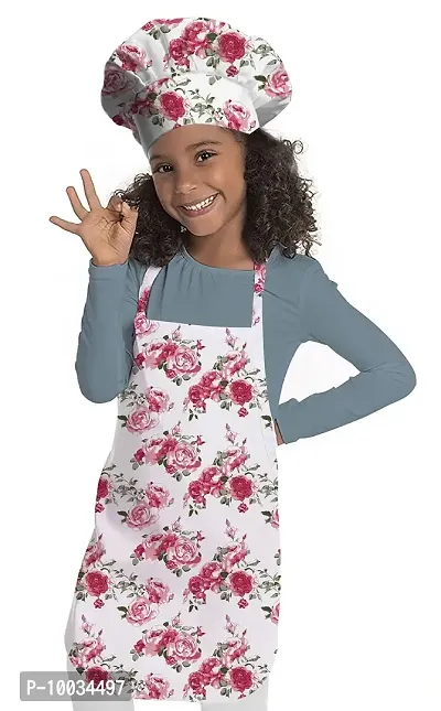 Oasis Home Collection Cotton Printed Unisex Kids Apron & Chef Cap -(1 Apron & 1 Chef Cap)