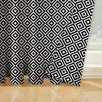 Oasis Home Cotton Printed 7 Ft Eyelet Door Curtain - Print Black Diamond-thumb2