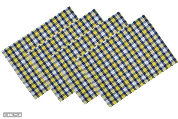 Oasis Home Collection Cotton Fused Mat - Yellow & Blue Check - 4 Pcs Pack